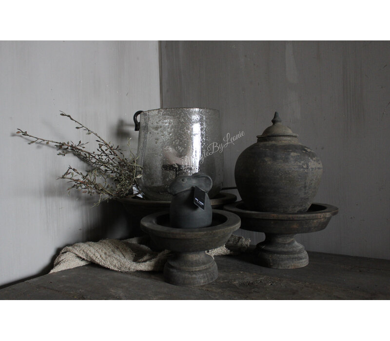 Luksa houten windlicht-voet Jade antique grey S