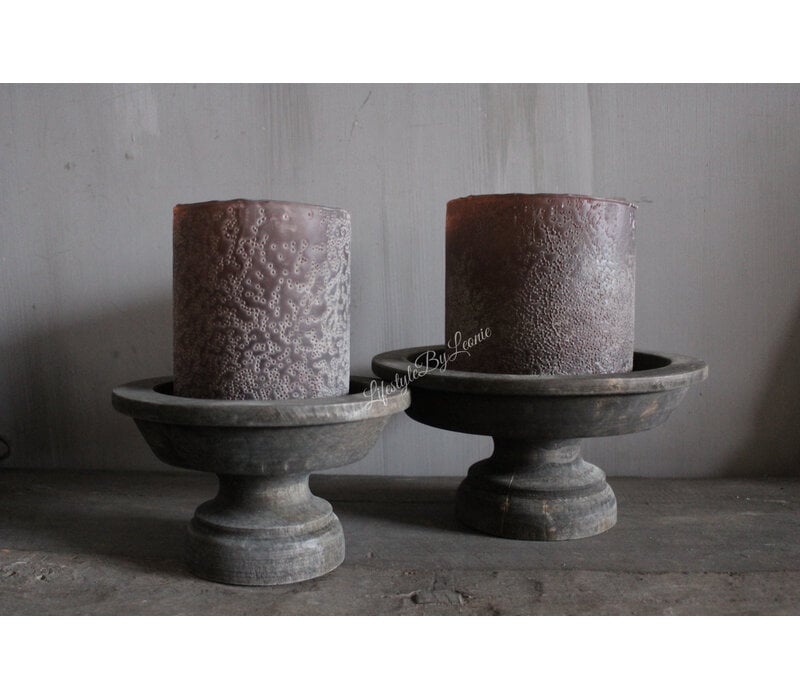 Luksa houten windlicht-voet Jade antique grey S