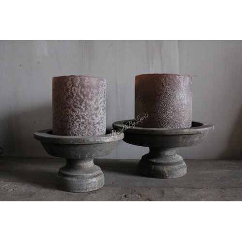 Luksa houten windlicht-voet Jade antique grey M 