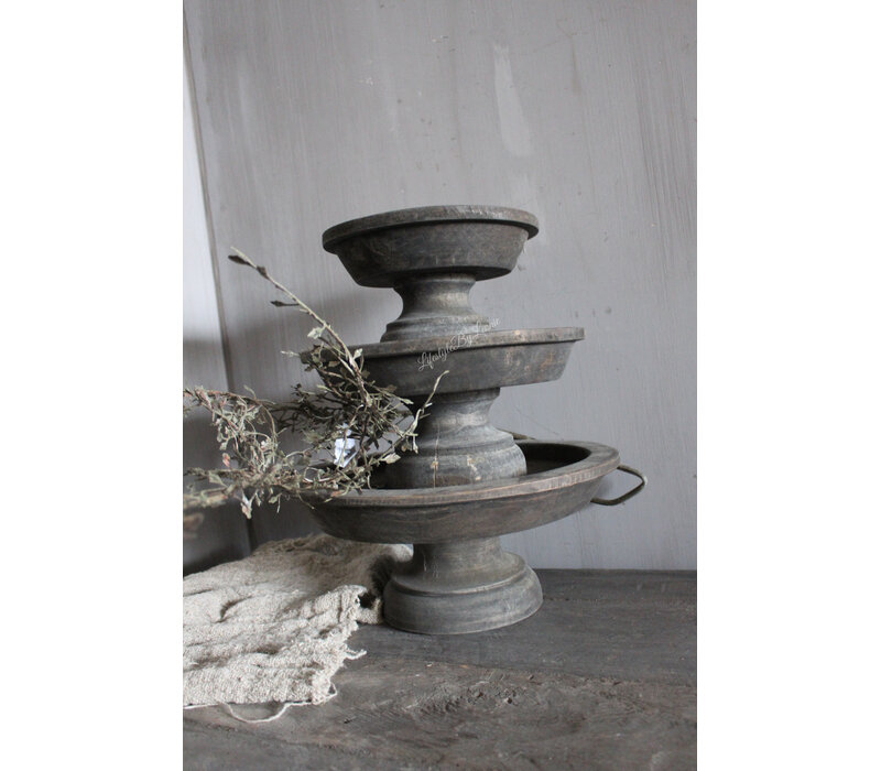 Luksa houten windlicht-voet Jade antique grey L