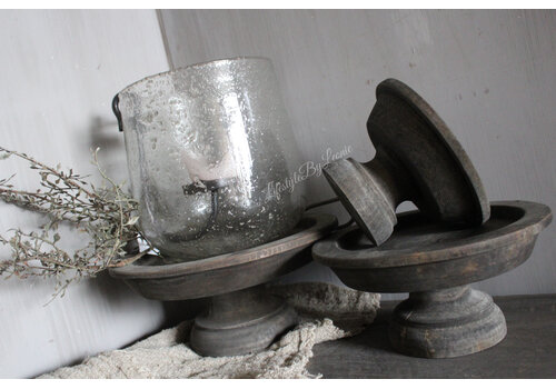 LUKSA Luksa houten windlicht-voet Jade antique grey L