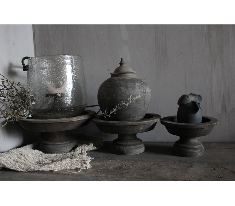 Luksa houten windlicht-voet Jade antique grey L