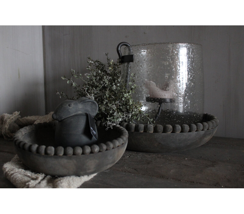 LUKSA houten schaal Yava antique grey 24 x 6 cm