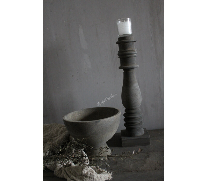 LUKSA houten ronde vijzel pot op voet 24 x 19 cm