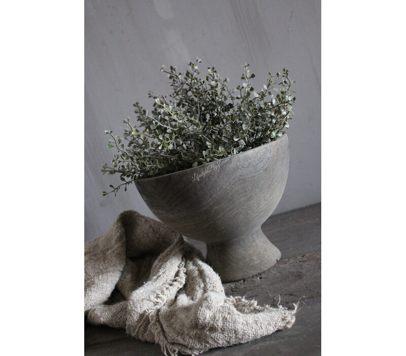 LUKSA houten ronde vijzel pot op voet 24 x 19 cm