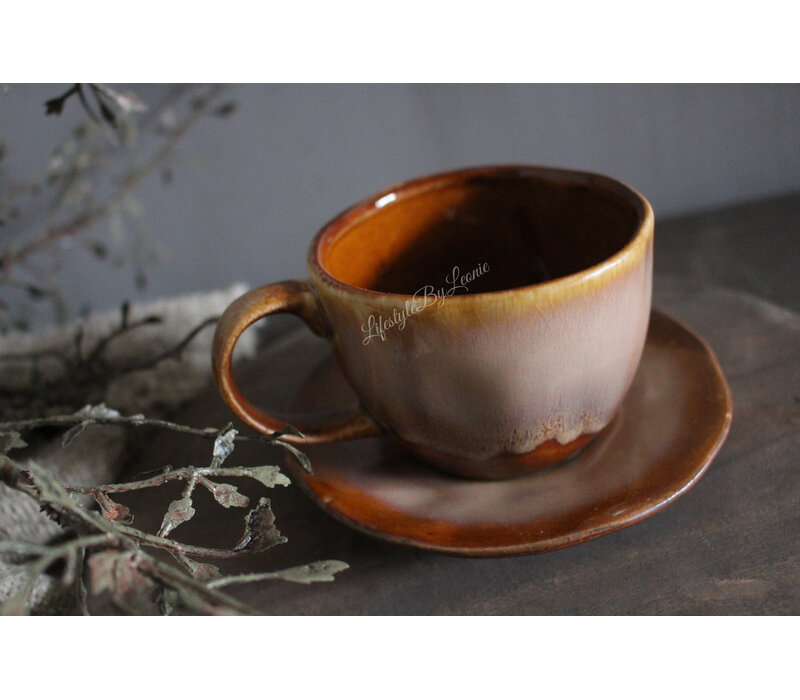 Sober kopje + schotel brown 13 cm