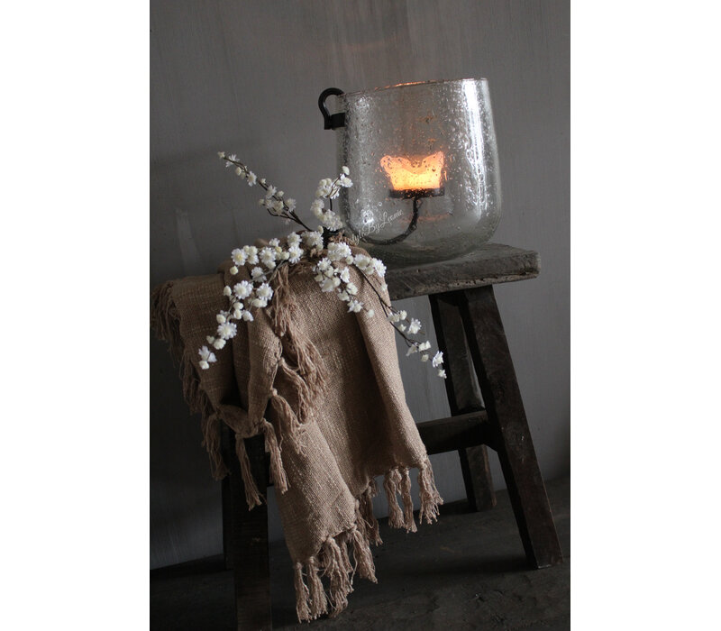 Rond windlicht met bubbeltjes + S haak 26x25cm