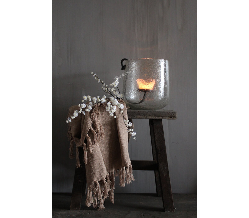 Rond windlicht met bubbeltjes + S haak 26x25cm