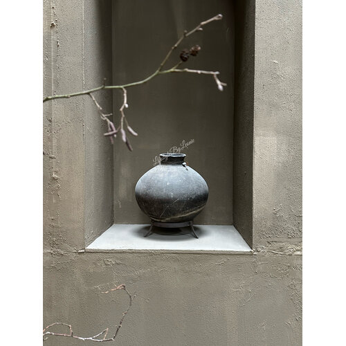 Hoffz Interior stenen ronde kruik op standaard 33x30cm 