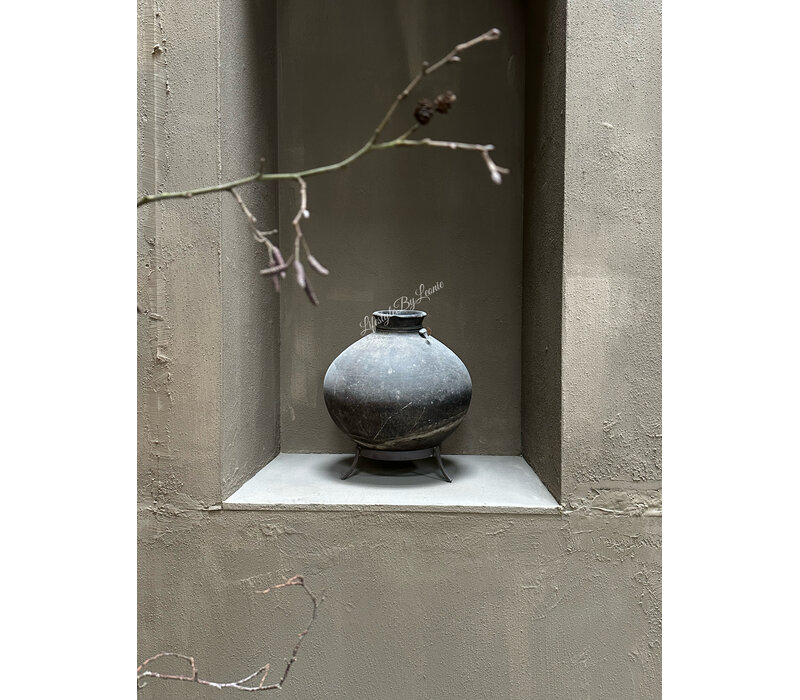 Hoffz Interior stenen ronde kruik op standaard 33x30cm