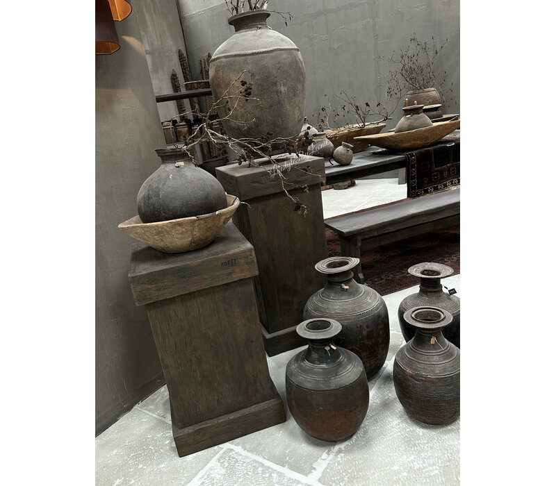 Hoffz Interior stenen ronde kruik op standaard 33x30cm