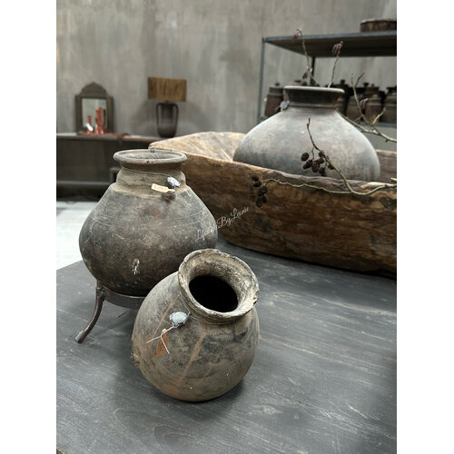 Hoffz Interior stenen ronde kruik op standaard 21x19cm 