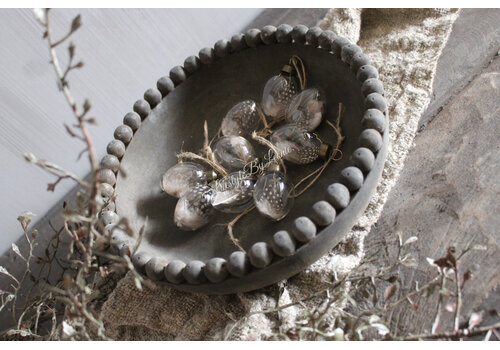 Doosje glazen eitjes met veertje 9 stuks