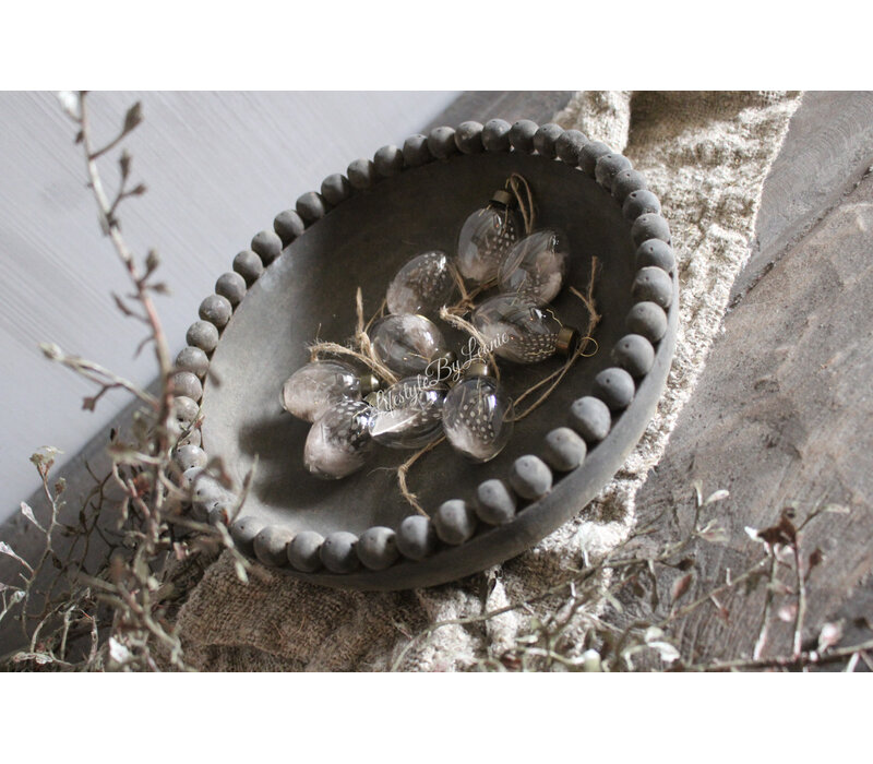 Doosje glazen eitjes met veertje 9 stuks