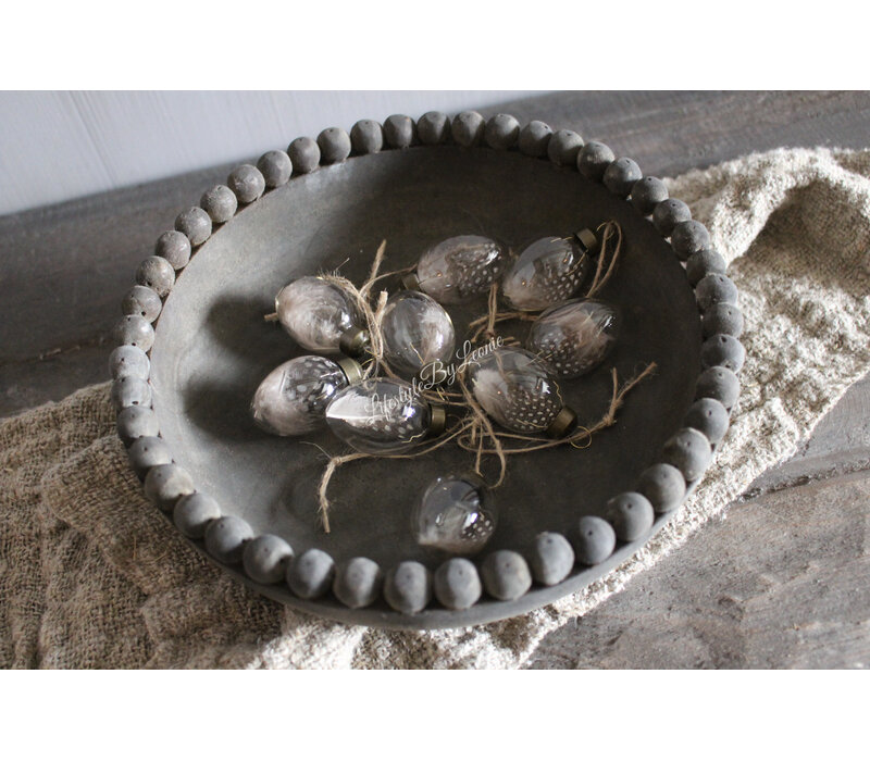 Doosje glazen eitjes met veertje 9 stuks