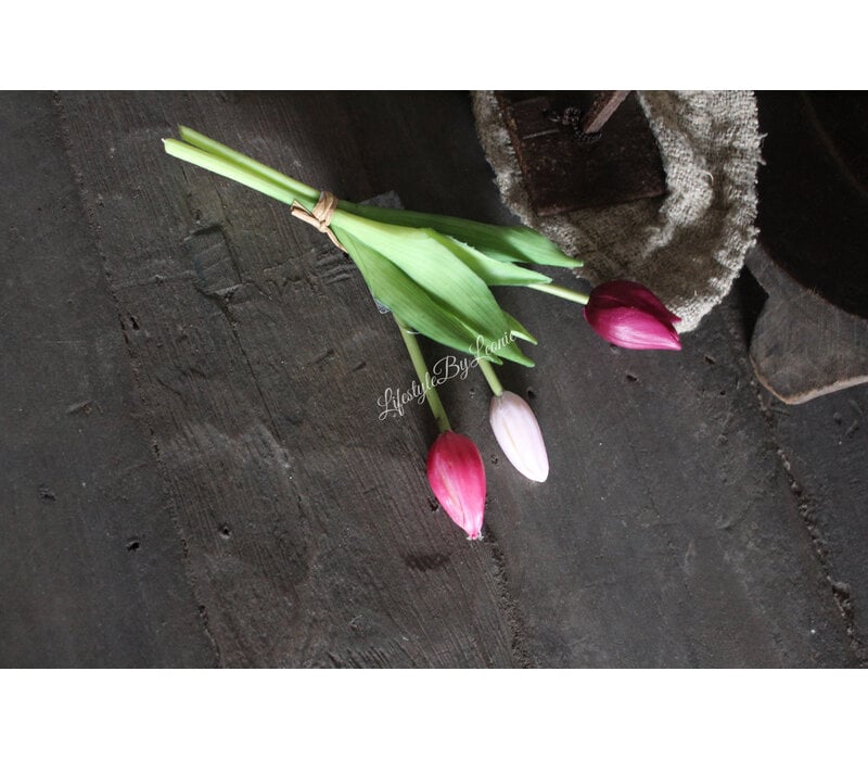 Bosje namaak tulpen roze/burgundy 30cm