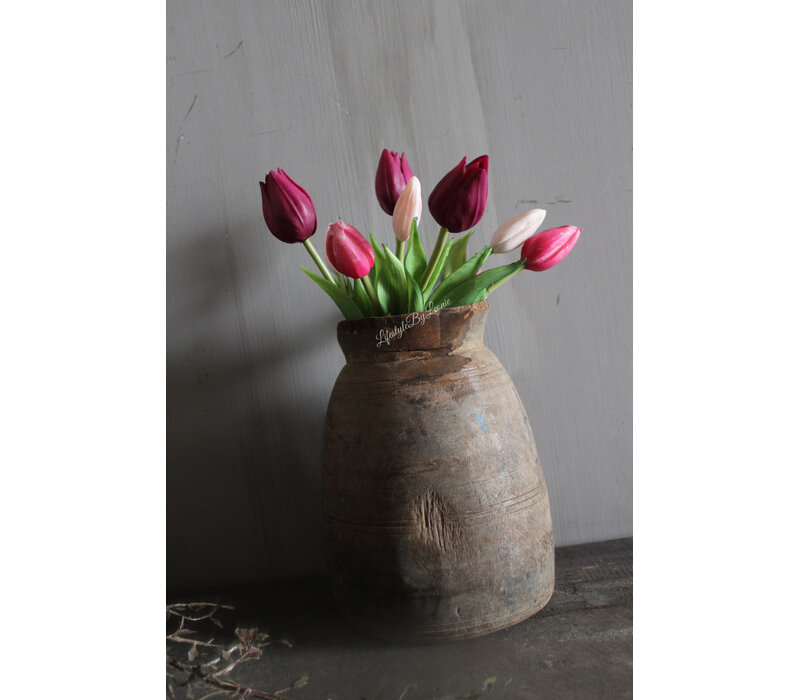 Bosje namaak tulpen roze/burgundy 30cm