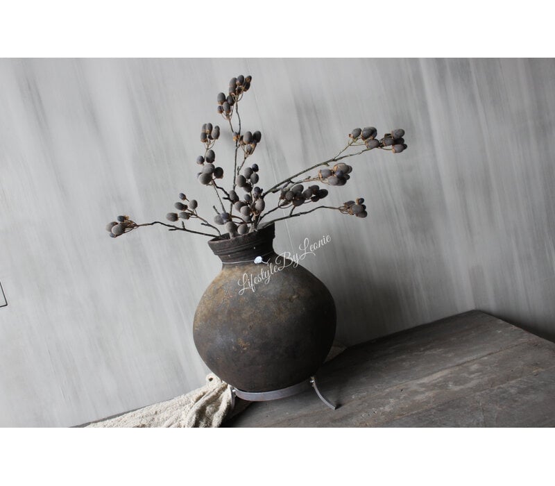 Hoffz Interior stenen ronde kruik op standaard 39x30cm