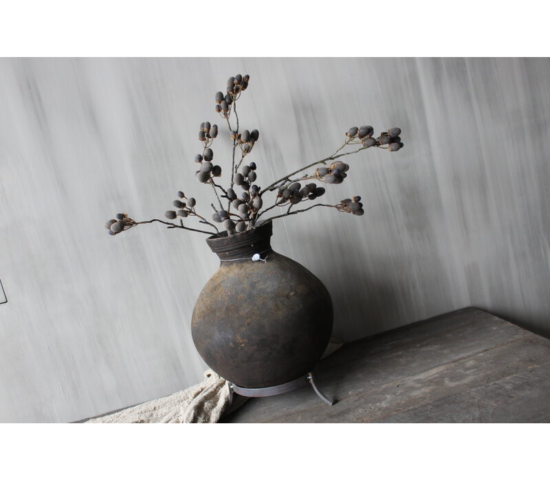 Hoffz Interior stenen ronde kruik op standaard 39x30cm