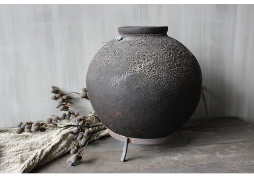 Hoffz Interior stenen ronde kruik op standaard 43x35cm