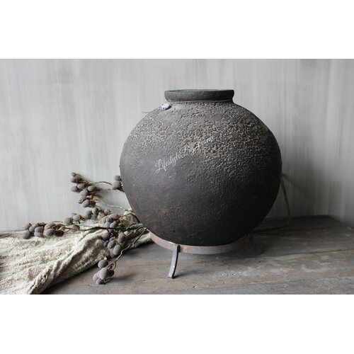 Hoffz Interior stenen ronde kruik op standaard 43x35cm 