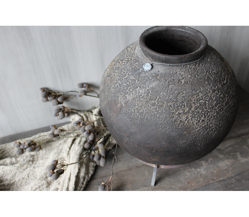 Hoffz Interior stenen ronde kruik op standaard 43x35cm