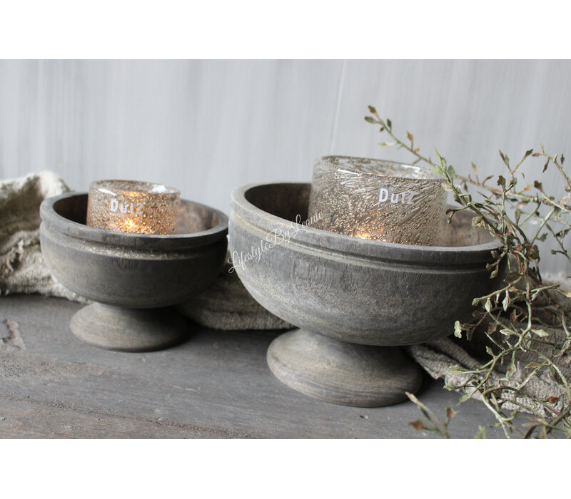 Luksa houten schaal op voet Brown 15 x 10 cm