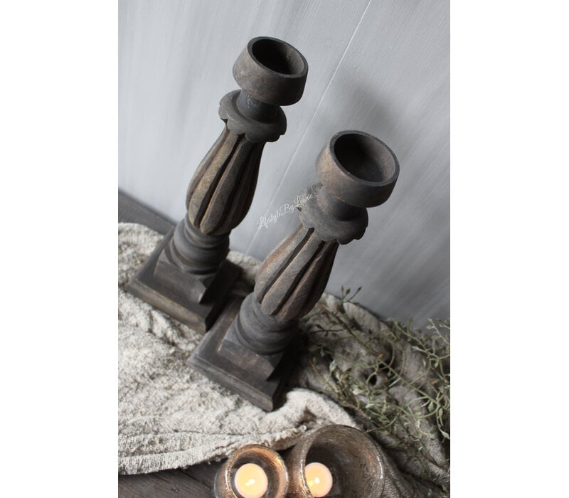 Luksa houtsnijwerk kandelaar Ninik 38cm