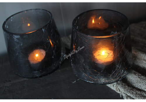 Glazen windlicht Grey Cracle 13 cm