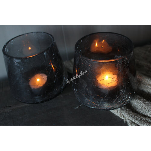 Glazen windlicht Grey Cracle 13cm 