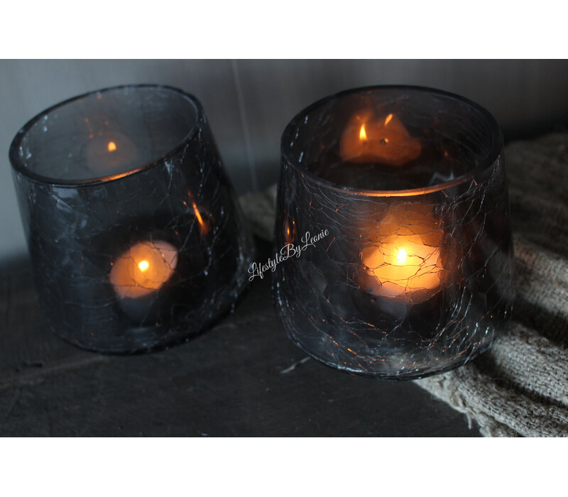 Glazen windlicht Grey Cracle 13 cm