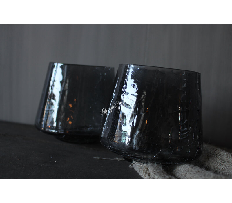 Glazen windlicht Grey Cracle 13 cm