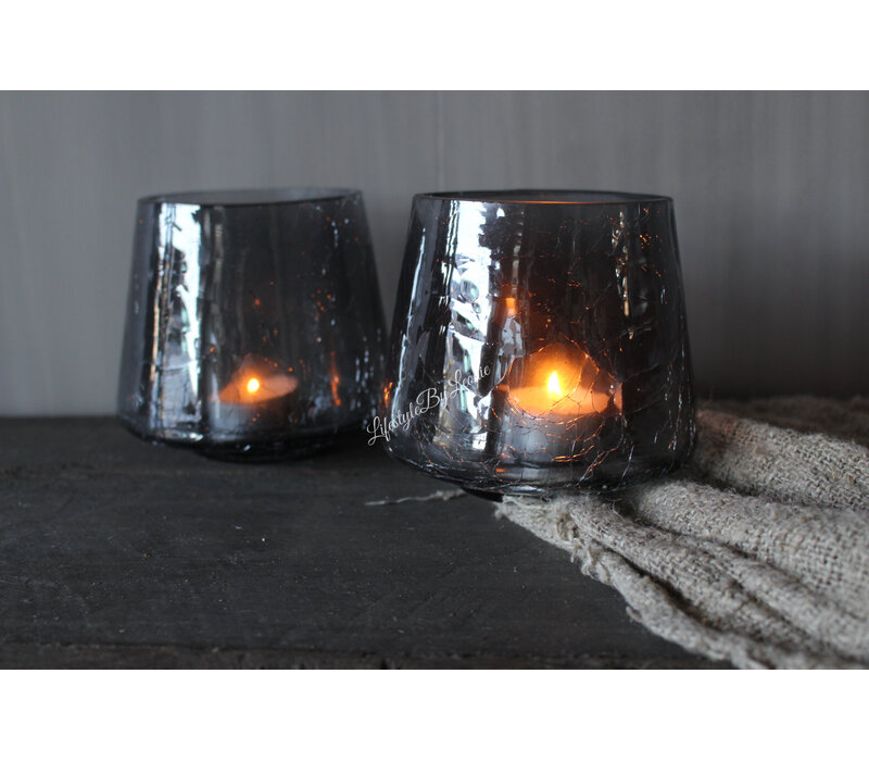Glazen windlicht Grey Cracle 13 cm