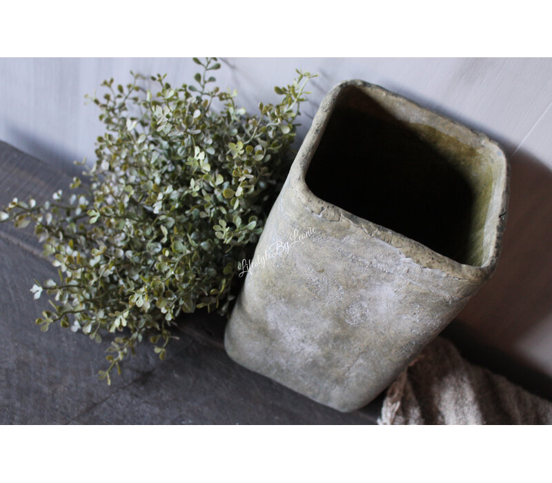 Stenen vierkante hoge pot Antony 22 cm
