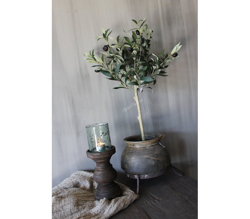 Houten stompkaars kandelaar Brown wash 20x12cm