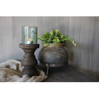 Houten stompkaars kandelaar Brown wash 20x12cm