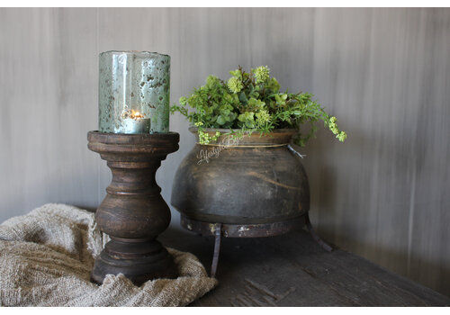 Houten kandelaar stompkaars Brown wash 20 x 12 cm