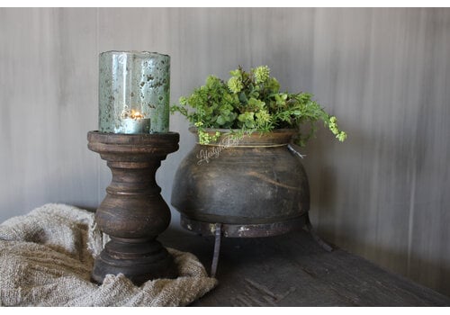 Houten stompkaars kandelaar Brown wash 20x12cm