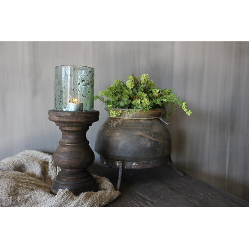 Houten stompkaars kandelaar Brown wash 20x12cm 