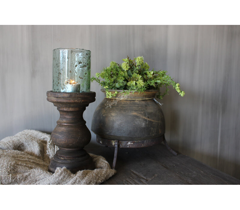 Houten stompkaars kandelaar Brown wash 20x12cm