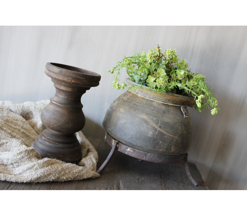 Houten stompkaars kandelaar Brown wash 20x12cm