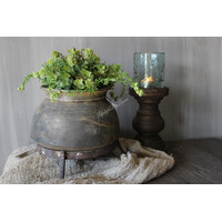 Houten stompkaars kandelaar Brown wash 20x12cm