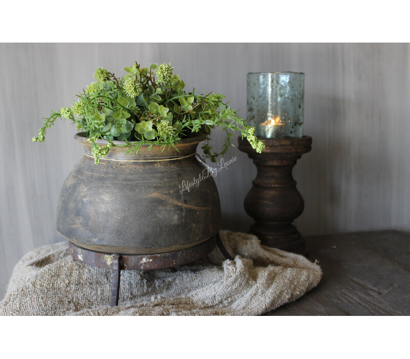 Houten stompkaars kandelaar Brown wash 20x12cm