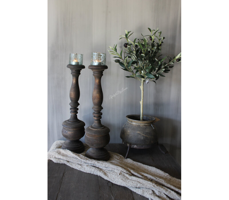 Houten kandelaar stompkaars Collette 50cm