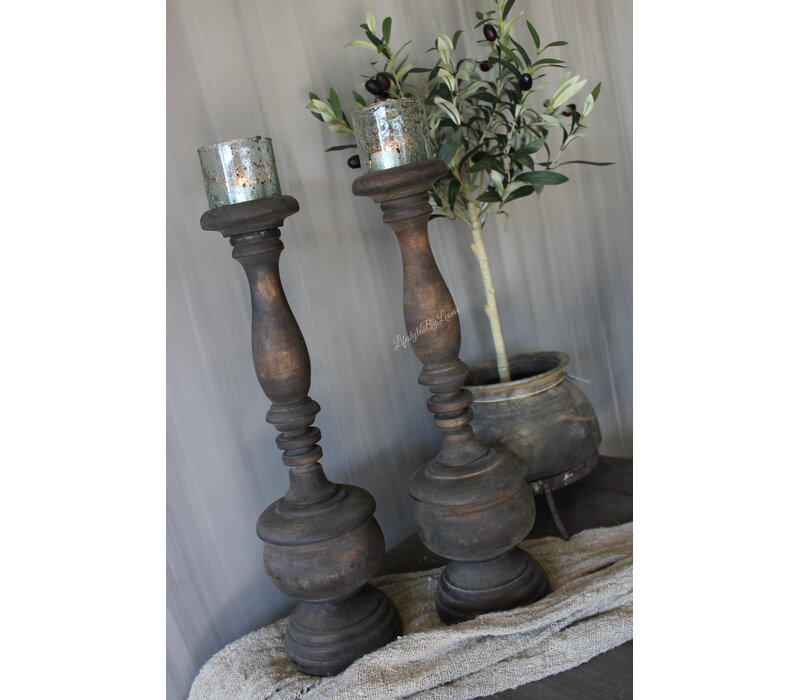 Houten kandelaar stompkaars Collette 50cm