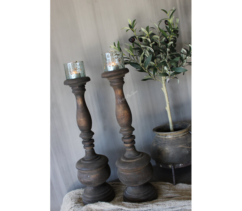 Houten kandelaar stompkaars Collette 50cm