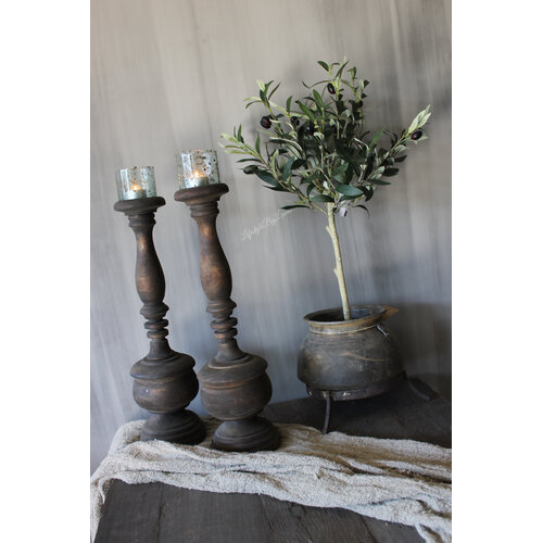 Houten kandelaar stompkaars Collette 50cm 