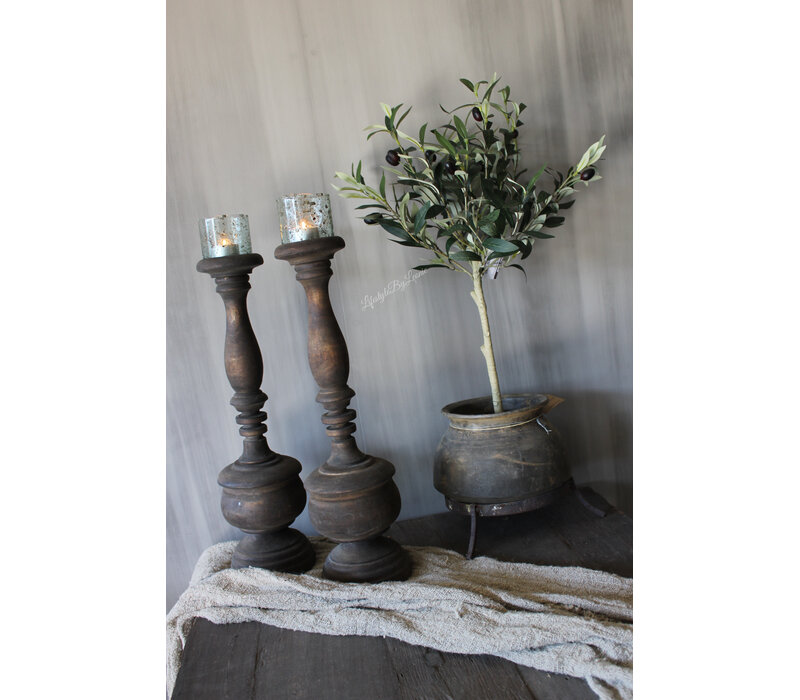 Houten kandelaar stompkaars Collette 50cm