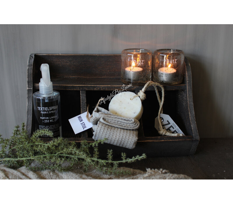 Houten gruttersbak Grey wash 35x20cm