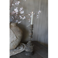 Houten kandelaar dinerkaars rond ornament 40 cm